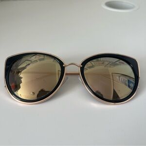 Gold Frame Black Trim Women's Sunglasses - Stylish Mirrored Lenses